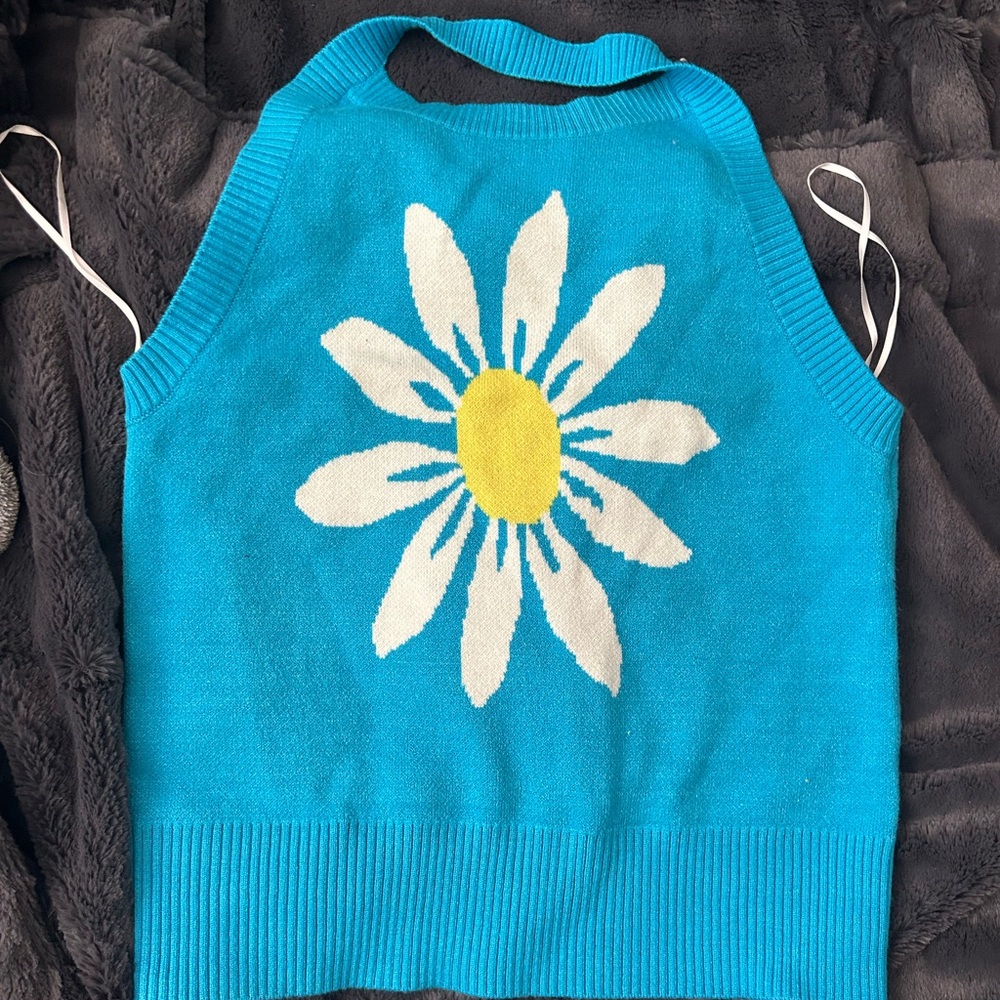 Blue Daisy Knit Tank Top